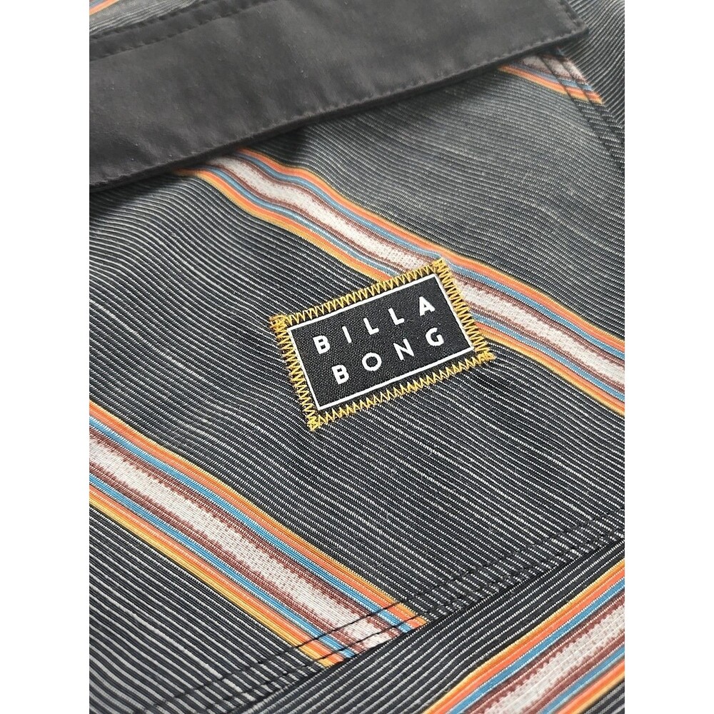 Billabong Board Shorts Striped Grey Blue Orange Brown Vintage Vibe EUC Size 30